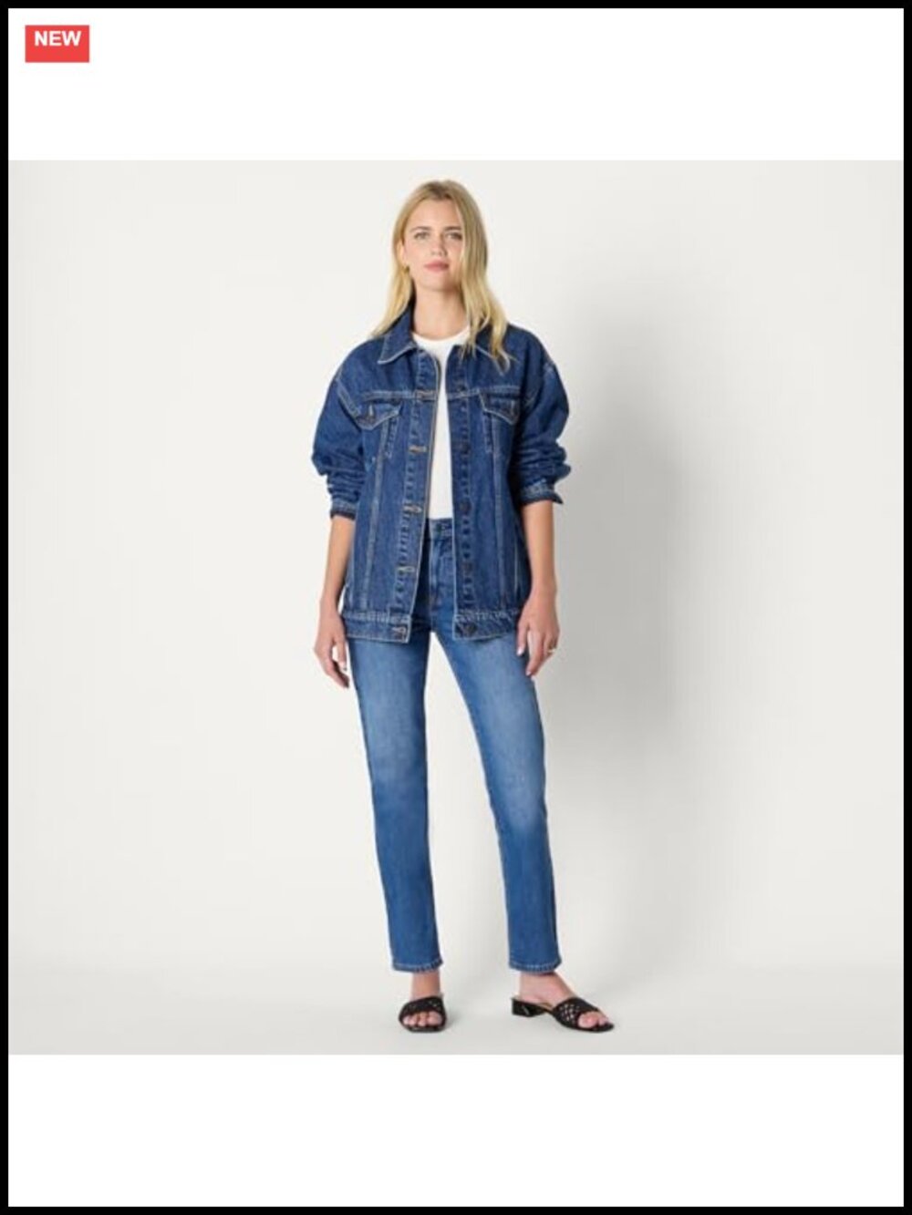 Oversized Rigid Denim Trucker Jacket Button Front Chest Pockets - Picture 4 of 6